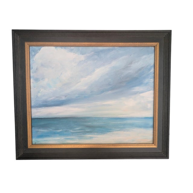 Late 20th Century Original Expressionist Seascape Ocean Coastal Dyptich Paintings- A Pair For Sale - Image 5 of 16