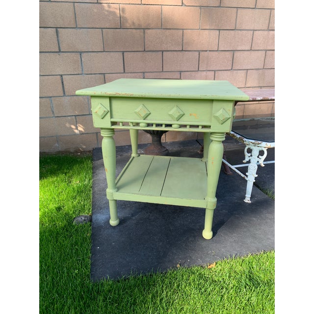 Here we have a very unique and lovely antique wood kitchen work or center table in light green paint. To my eyes, the...