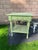 Here we have a very unique and lovely antique wood kitchen work or center table in light green paint. To my eyes, the...