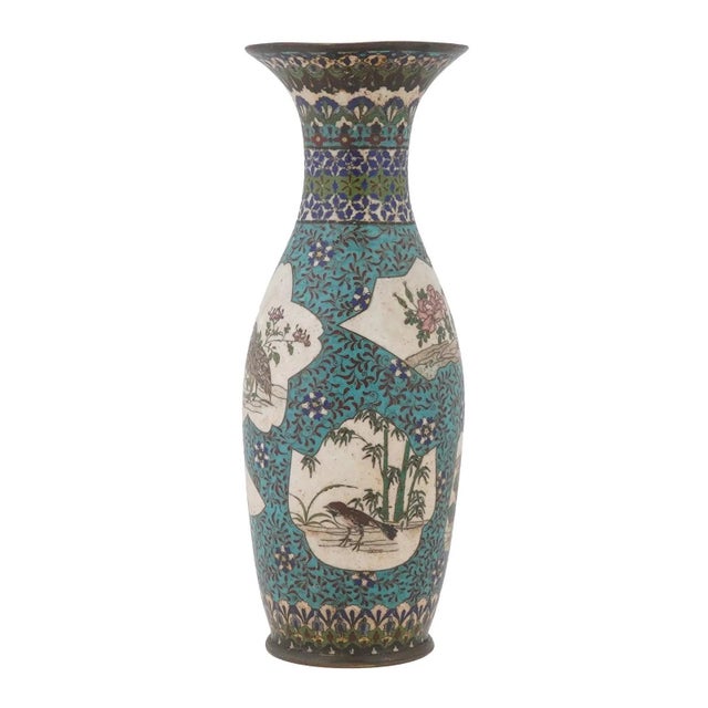 Late 19th Century Japanese Cloisonne Vase With Cranes, Ducks and Blossoms, Meiji Era For Sale - Image 4 of 6