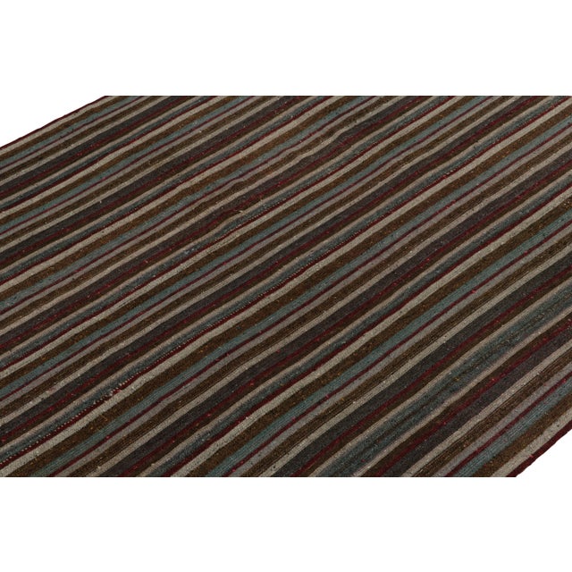 Rug & Kilim 1950s Vintage Mid-Century Kilim Beige-Brown Red and Blue Striped Pattern For Sale - Image 4 of 7