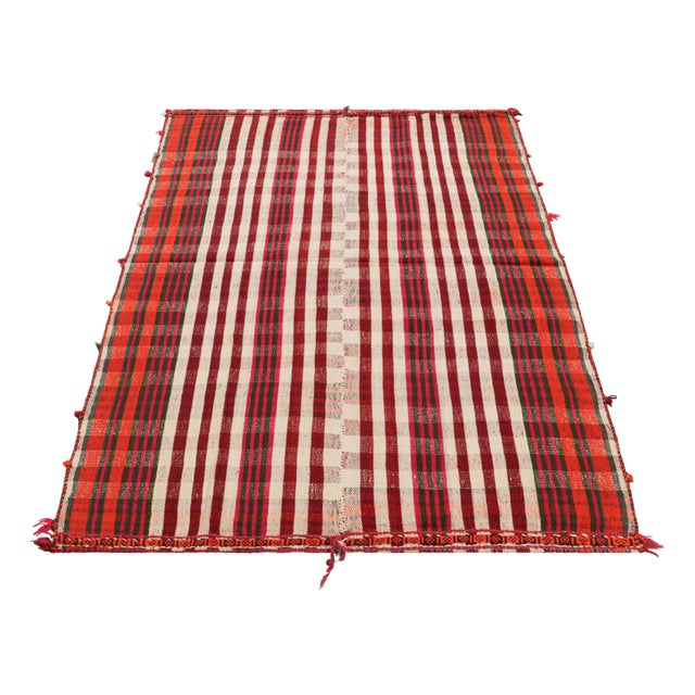 1950s Vintage Jajim Qashqai Persian Kilim With Red, Ivory & Pink Stripes - Rug & Kilim For Sale - Image 5 of 7