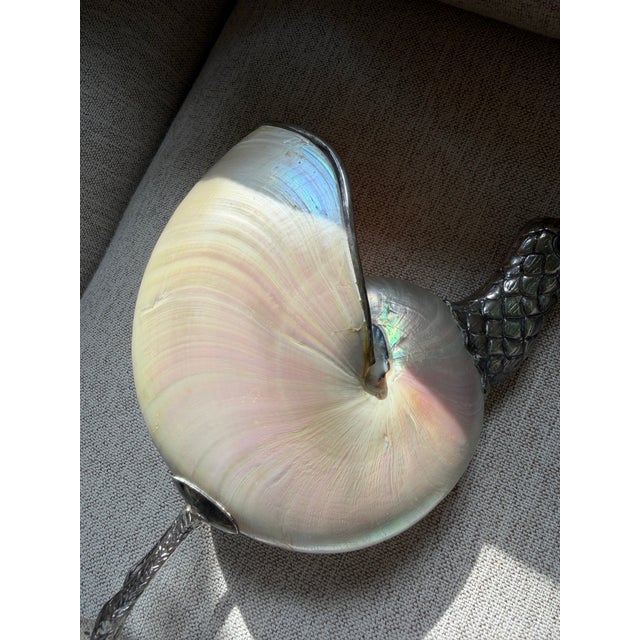 Metal Binazzi Firenze Silver Plate & Nautilus Shell Bird Sculpture, 1970s. Signed. For Sale - Image 7 of 10
