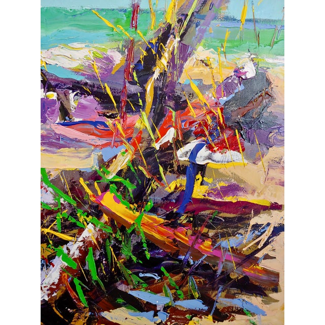 "Colorful Beach Umbrellas" Oil Painting by Dan Poole Chairish