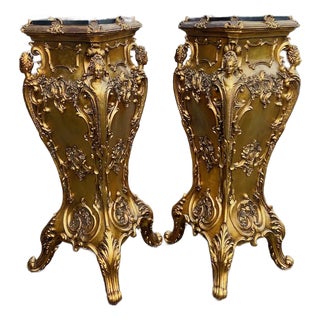 1980 Italian Baroque Gold Pedestals - Pair For Sale
