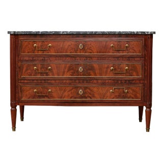 French 19th Century Walnut Three-Drawer Commode with Grey Marble Top For Sale