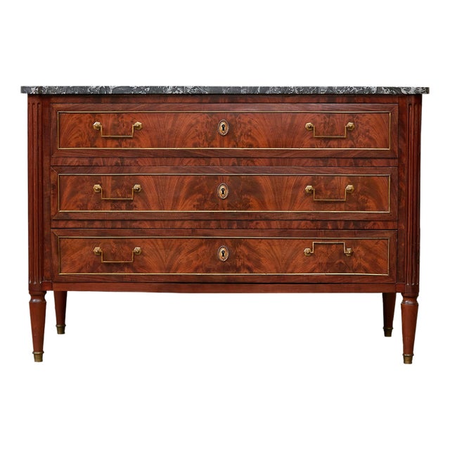French 19th Century Walnut Three-Drawer Commode with Grey Marble Top For Sale