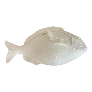 1970s Bordallo Pinheiro White Majolica Fish Tureen