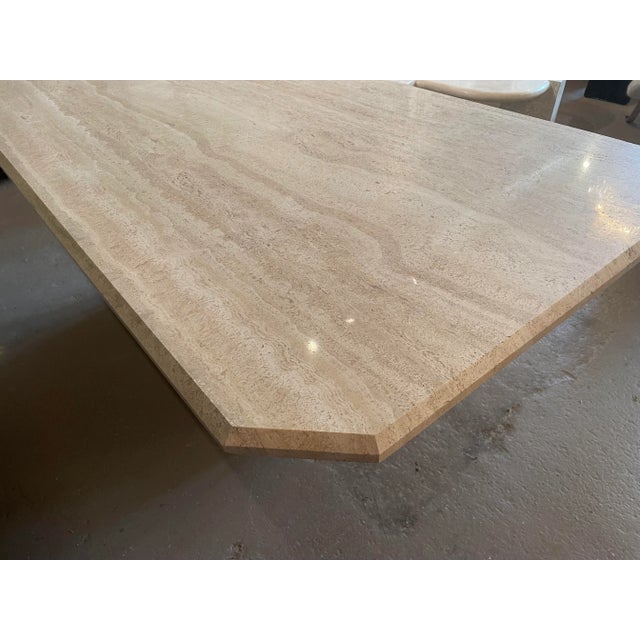 Postmodern Vintage 1970s Postmodern Travertine Dining Table With Angled Edge Top and Base For Sale - Image 3 of 13