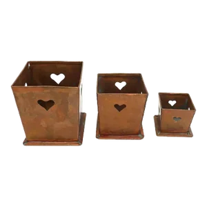 American Arts and Crafts Graduated Hammered Copper Heart Boxes - Set of 3