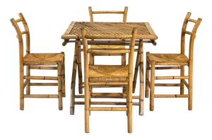 Folding Bamboo Table and Chairs, 1970s, Set of 5