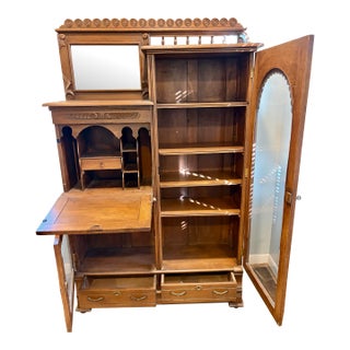 Antique Victorian "Side by Side" Desk and China Cabinet For Sale