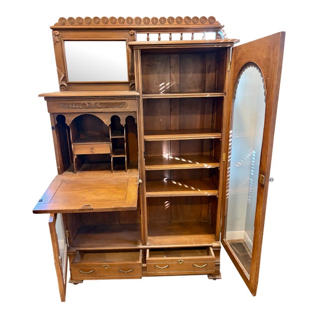 Antique Victorian "Side by Side" Desk and China Cabinet For Sale