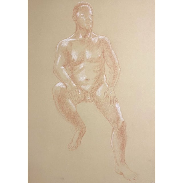 Figurative 1990s Ron Yrabedra Seated Male Nude Drawing For Sale - Image 3 of 3