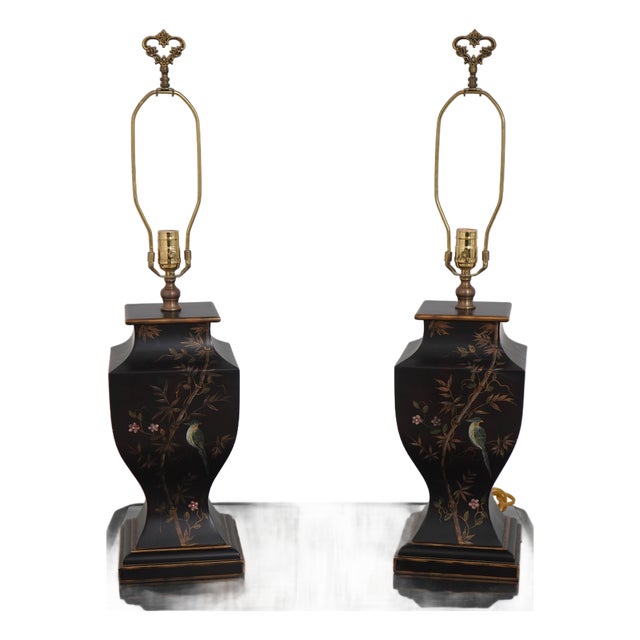 1990s Bradburn Chinoiserie Decorated Table Lamps - Pair For Sale