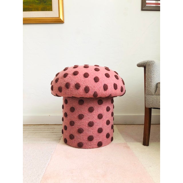 Mushroom Ottoman in Wool Pink Dot - Large Dots For Sale - Image 4 of 13