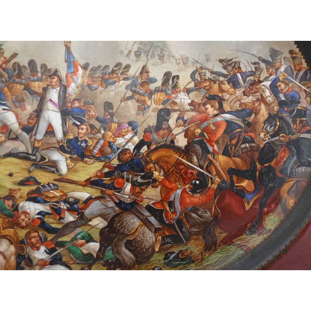 Large Hand-Painted Wall Charger Plate Depicting Waterloo Battle with Napoleon by Jean Antoine Mertel, 1866 For Sale - Image 9 of 18
