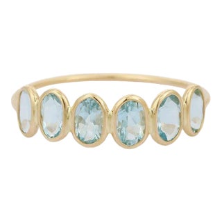 Natural Aquamarine Gemstone Half Eternity Band Ring Size 7 For Sale
