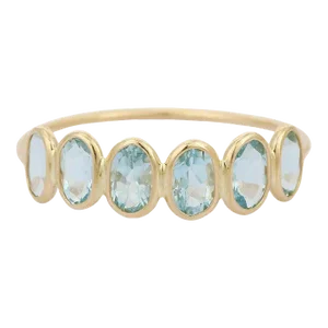 Natural Aquamarine Gemstone Half Eternity Band Ring Size 7