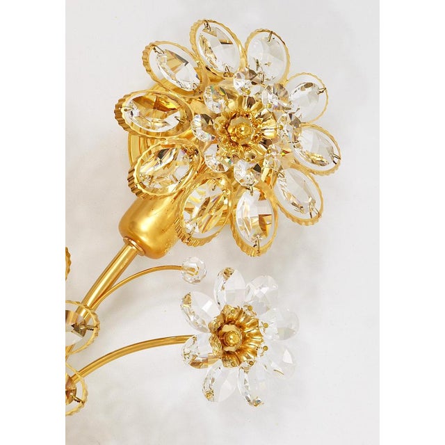 Large Gilt Brass & Crystals Flower Wall Light from Palwa, 1970s For Sale - Image 14 of 17