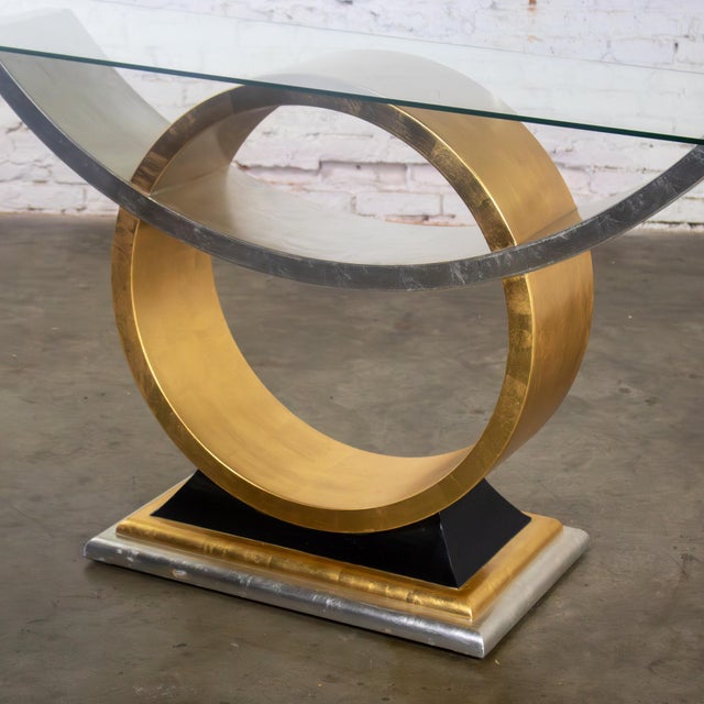 Late 20th Century Art Deco Revival to Postmodern Sofa or Console Table Geometric Gold and Silver Leaf Base For Sale - Image 16 of 18