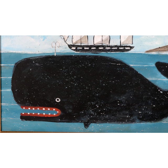 Folk Art Melinda Kirkpatrick Folk Art Painting of a Whale and Ship, “Whale at Harbor” For Sale - Image 3 of 10