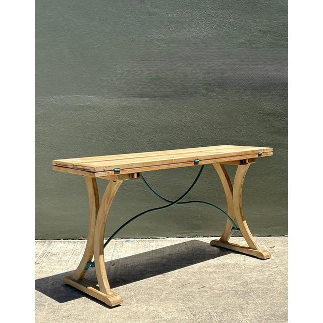 Vintage Wood and Metal Extendable Console Table For Sale - Image 9 of 18