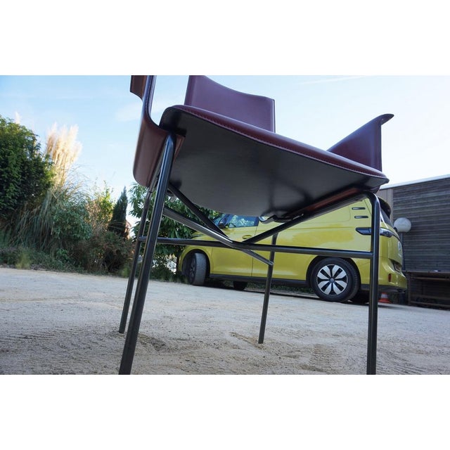 Armchairs in Bordeaux Red Leather by Ross Littell for Matteo Grassi, Steel, Italy, 1980s, Set of 2 For Sale - Image 9 of 18
