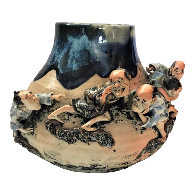 1920s Sumida Gawa Vase With Figures by Famous Potter