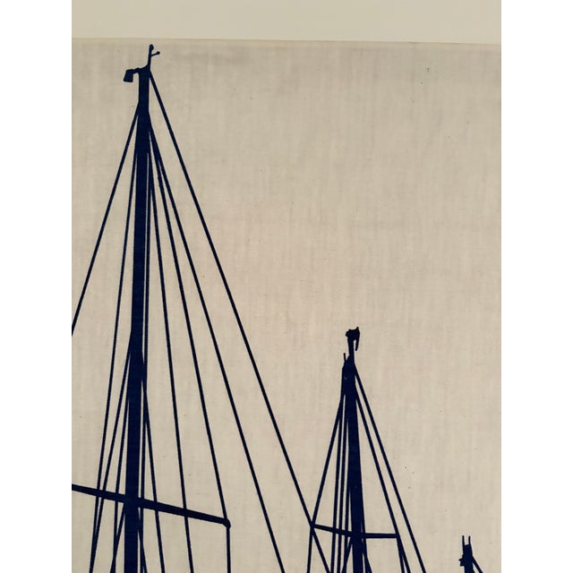 Printmaking Materials Vintage Marüshka Navy Blue Sailboats Nautical Screen Print on Canvas For Sale - Image 7 of 9