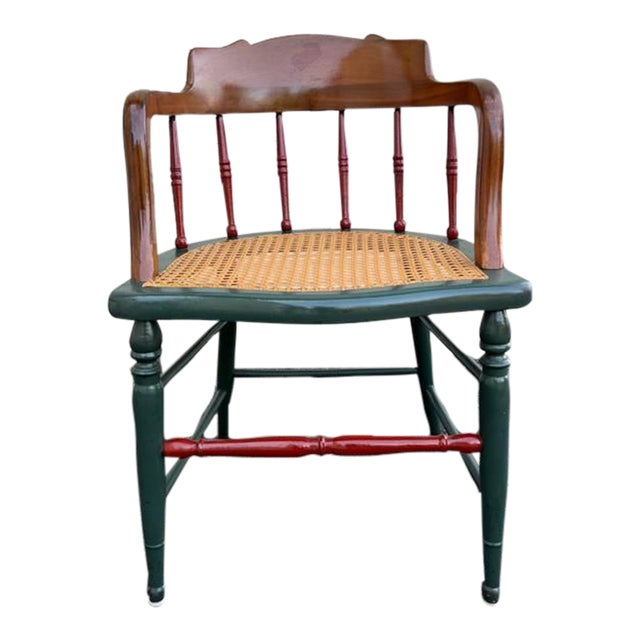 Vintage 20th Century Barrel Back Cane Seat Captain Chair For Sale