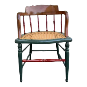 Vintage 20th Century Barrel Back Cane Seat Captain Chair