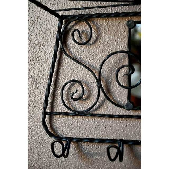 Black Mid-Century Wrought Iron Coat Rack with Mirror and Hooks, 1950s For Sale - Image 8 of 9
