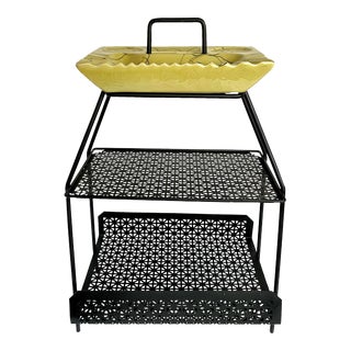 1950's Atomic Black Metal Ashtray Magazine Stand With Lime Green Ceramic Top For Sale