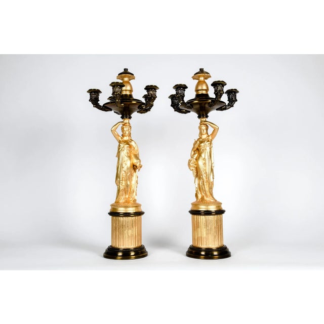 Antique French Five Arms Bronze and Porcelain Candelabras - a Pair For Sale - Image 13 of 13