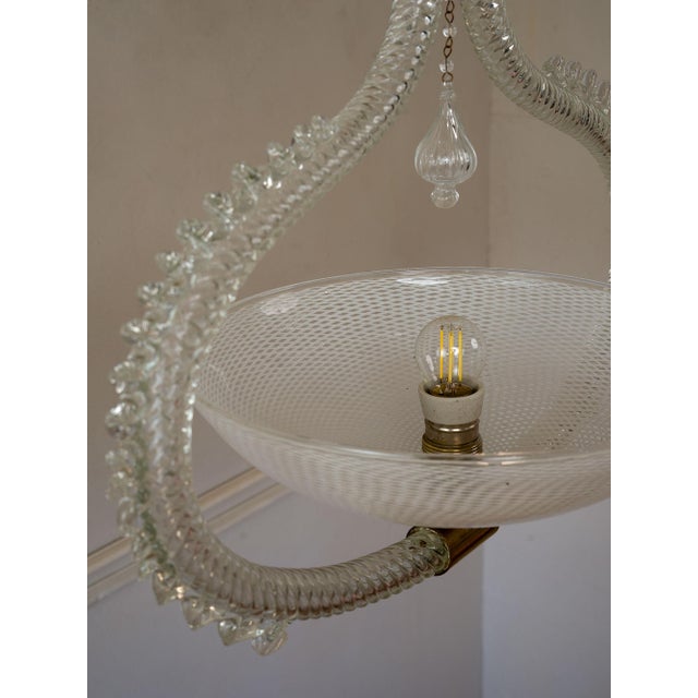 Glass Vintage Italian Murano Glass Chandelier in Reticello Glass from Barovier & Toso, 1940s For Sale - Image 7 of 12