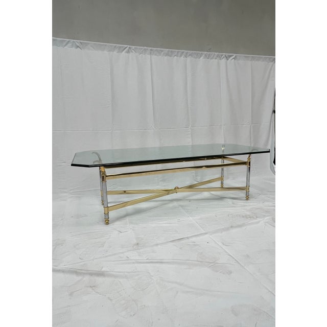 Maison Jansen Brass Chrome and Glass French Coffee Table For Sale - Image 4 of 6