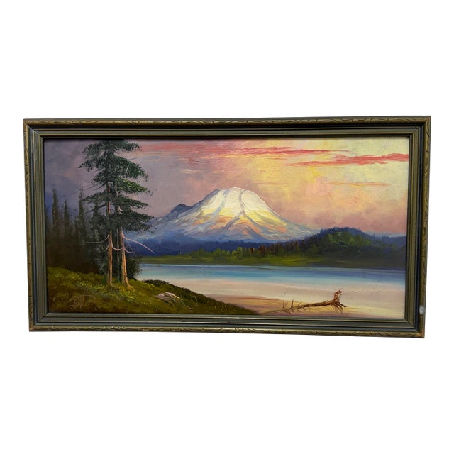 D. Hill Mount Rainier Landscape Oil Painting, Vintage For Sale