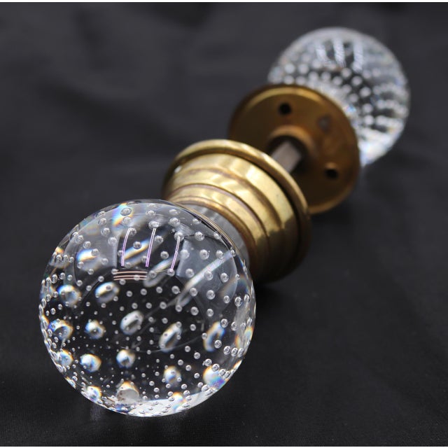 Antique Controlled Bubble Glass Wide Shank Door Knob Set For Sale - Image 6 of 6