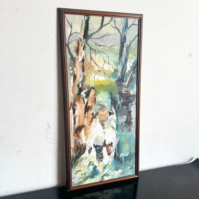 Asian Vintage Asian Framed Watercolor Painting of Man in Nature For Sale - Image 3 of 9
