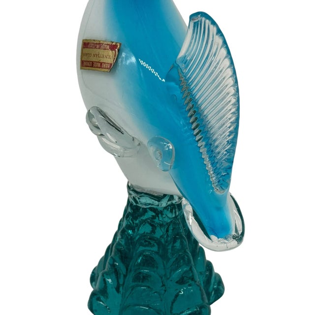 Late 20th Century Venetian Hand Blown Blue and White Glass Fish W Gold Flecks For Sale In New York - Image 6 of 10