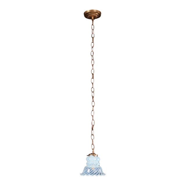 Mid 20th Century Art Nouveau Swirl Opal Glass Hanging Pendant Light For Sale
