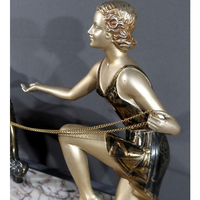 Art Deco Woman with Greyhounds, 1930, Patinated Metal For Sale - Image 15 of 18