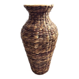 1980s Tall Wicker Basket 22” For Sale
