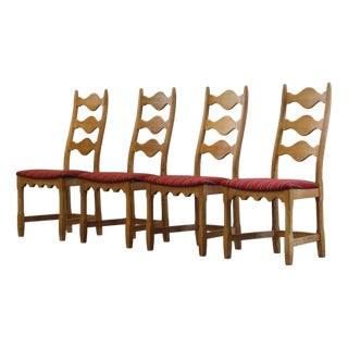 Vintage Danish Brutalist Ladderback Oak Chairs in the style of Henning Kjærnulf, 1960s, Set of 4 For Sale
