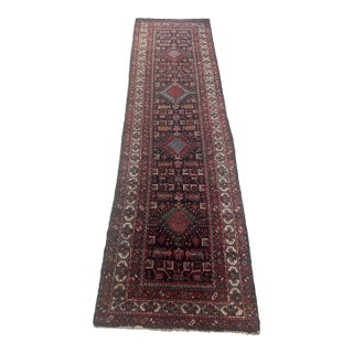 Vintage Persian Runner Rug – Handwoven Wool, Geometric Tribal Design For Sale