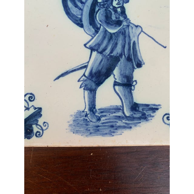 Mid 19th Century Antique Dutch Delft Style Blue and White Tile Featuring a Soldier For Sale - Image 5 of 8