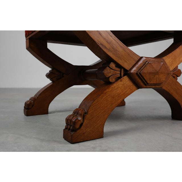 19th Century Gothic Revival Flemish Oak Footstool, Belgium For Sale - Image 9 of 15