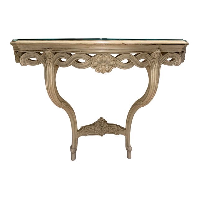 Mid 20th Century Vintage French Carved Wood Wall Console Table For Sale