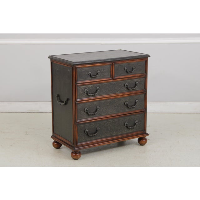 Traditional Theodore Alexander Embossed Brass Surface Chest For Sale - Image 3 of 15